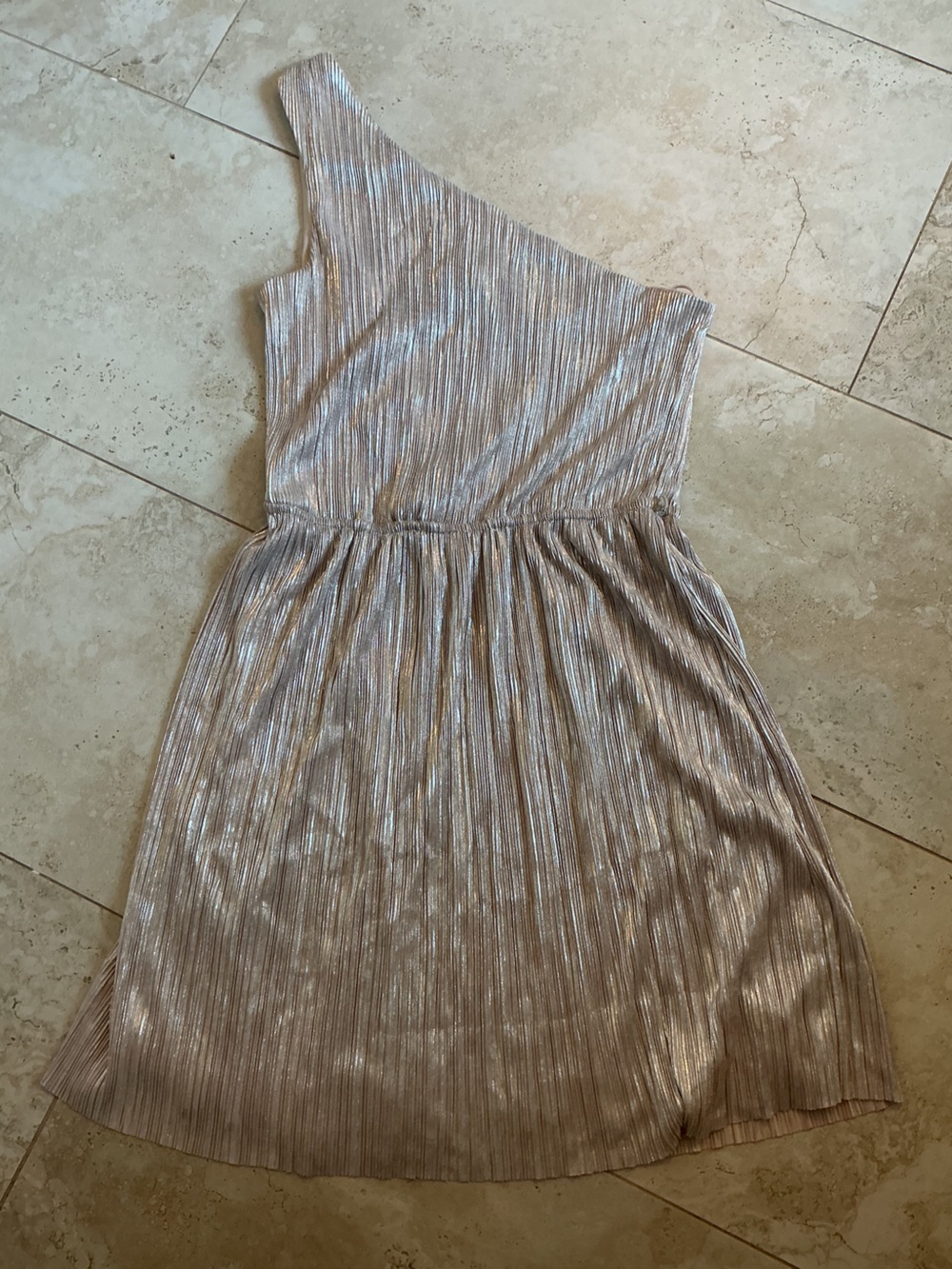 Express One-Shoulder Pleated Mini Dress in Silver Champagne